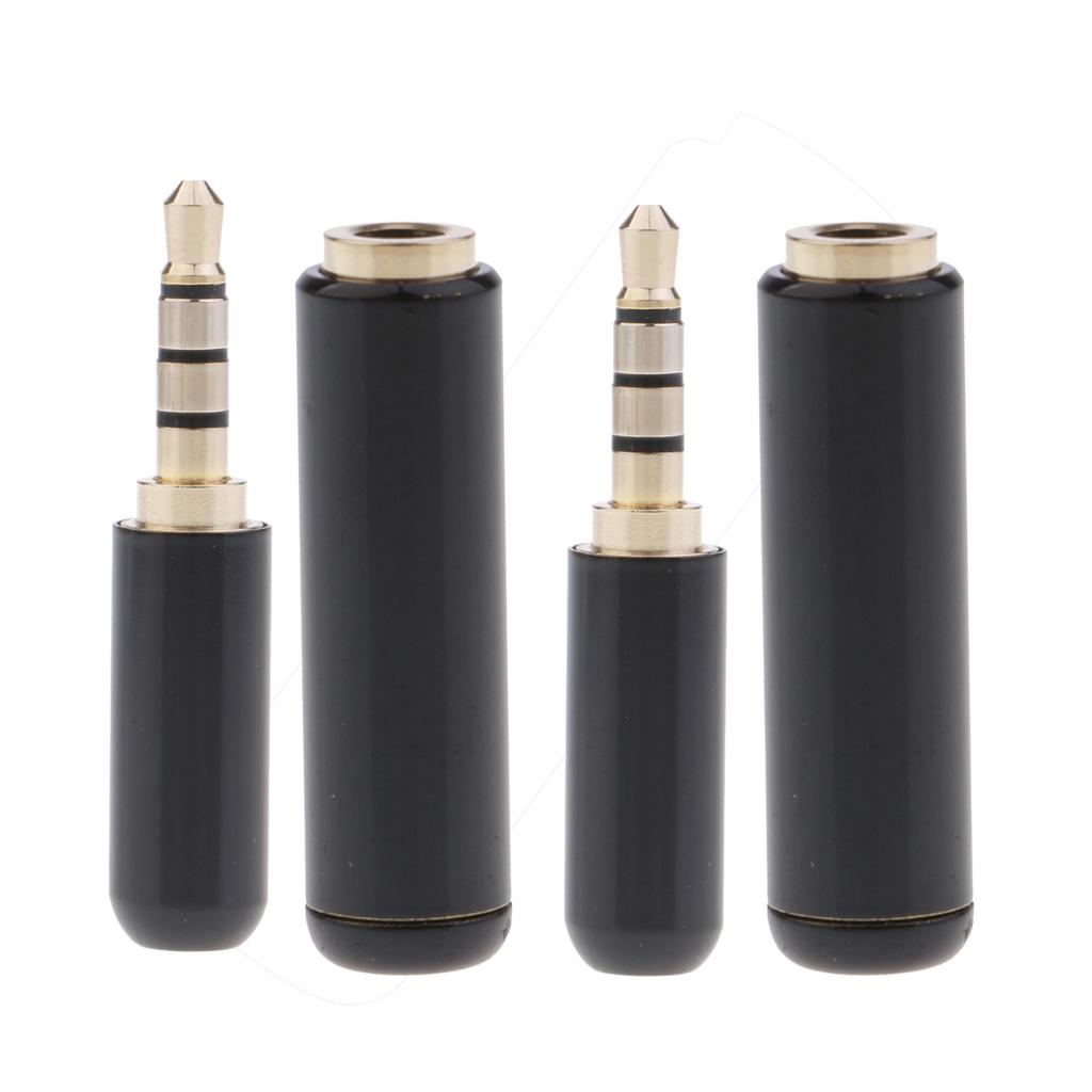 2pieces 3.5mm 1/8 TRRS 4 Pole Male +Female Plug A/V Solder Connector Black"