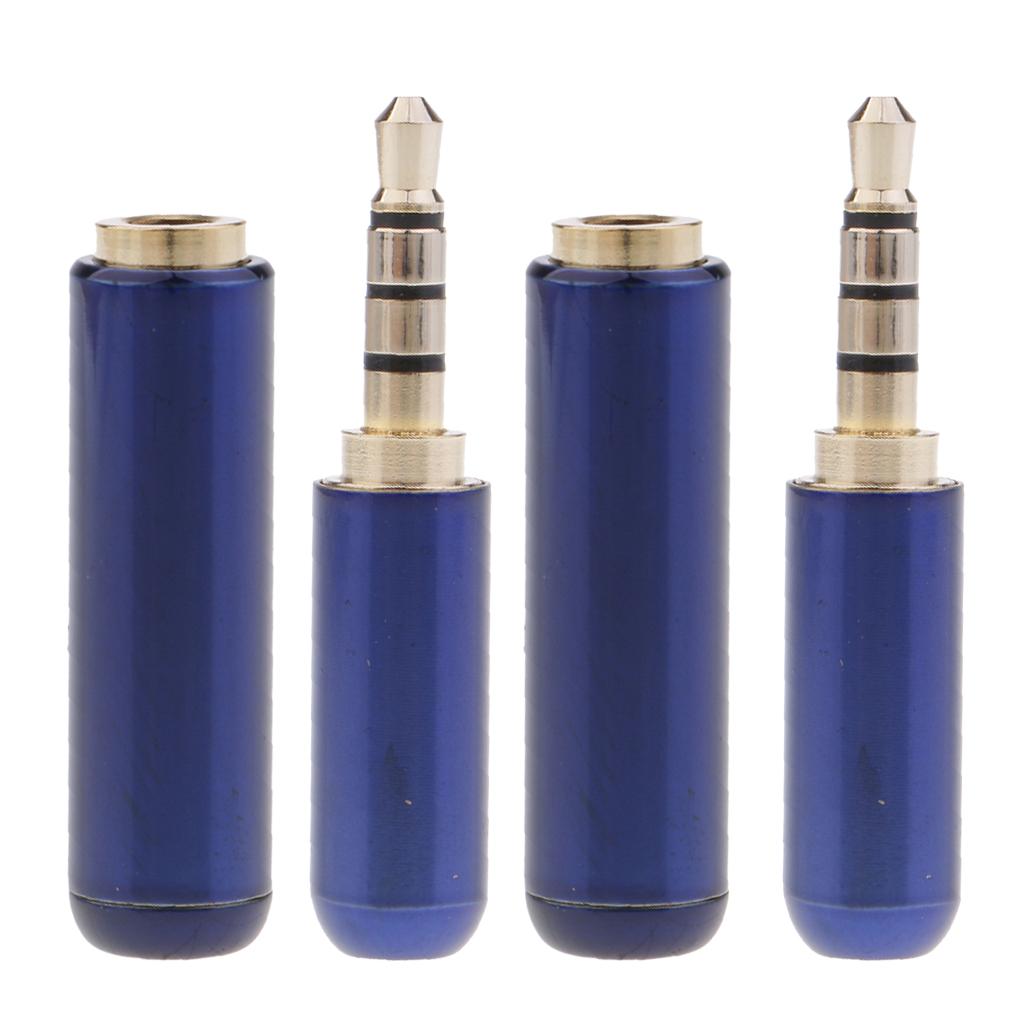 2 Pieces 3.5mm TRRS 4 Pole Male +Female Plug A/V Solder Connector Blue