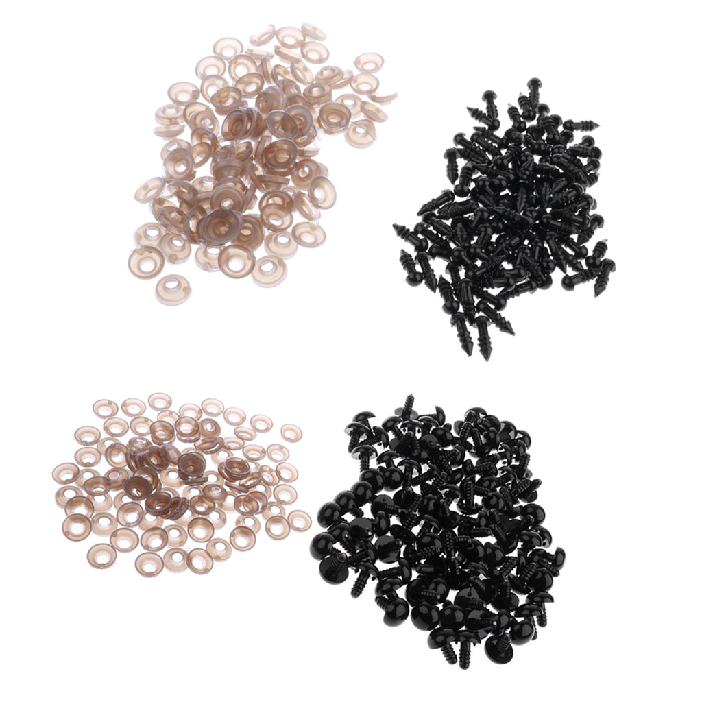 200 Pieces Black Plastic Safety Eyes with Back for Dolls DIY Making 5mm 10mm