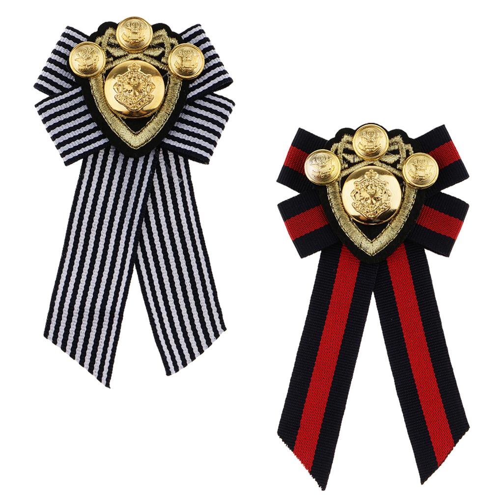 2pcs Pre-tied Bowknot Fabric Bow Tie British Badge Striped Cloth Badge