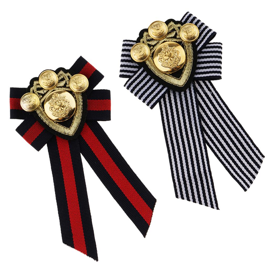 2pcs Pre-tied Bowknot Fabric Bow Tie British Badge Striped Cloth Badge