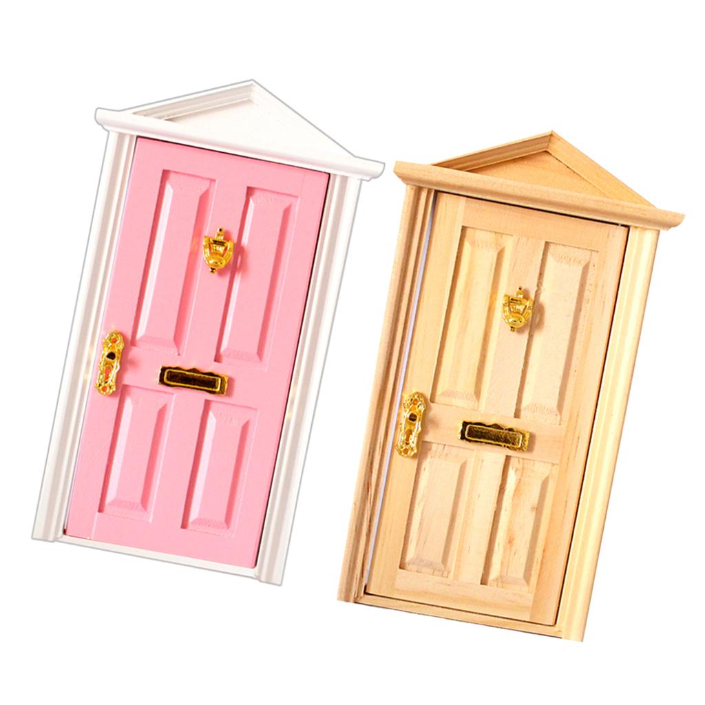 2 PCS 1:12 Dollhouse Miniature Wooden Steepletop Door with Hardware