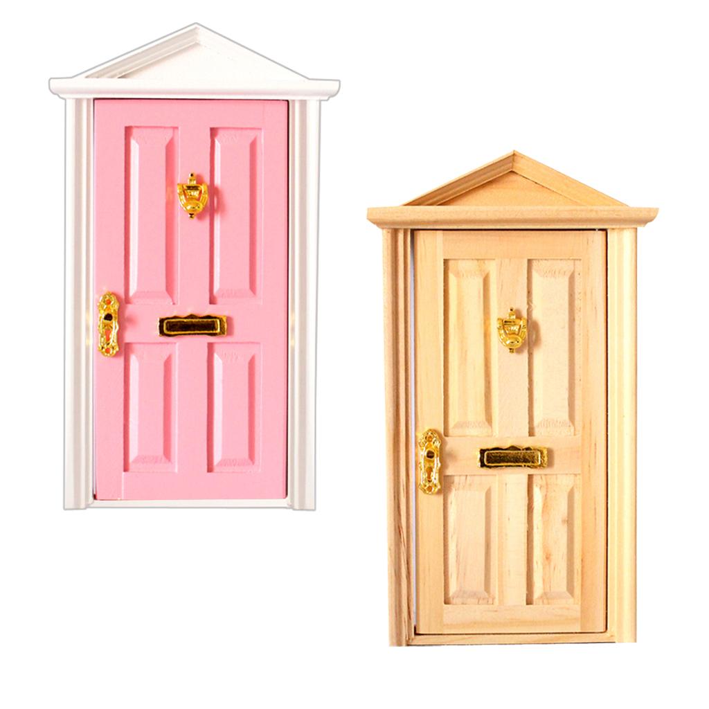 2 PCS 1:12 Dollhouse Miniature Wooden Steepletop Door with Hardware