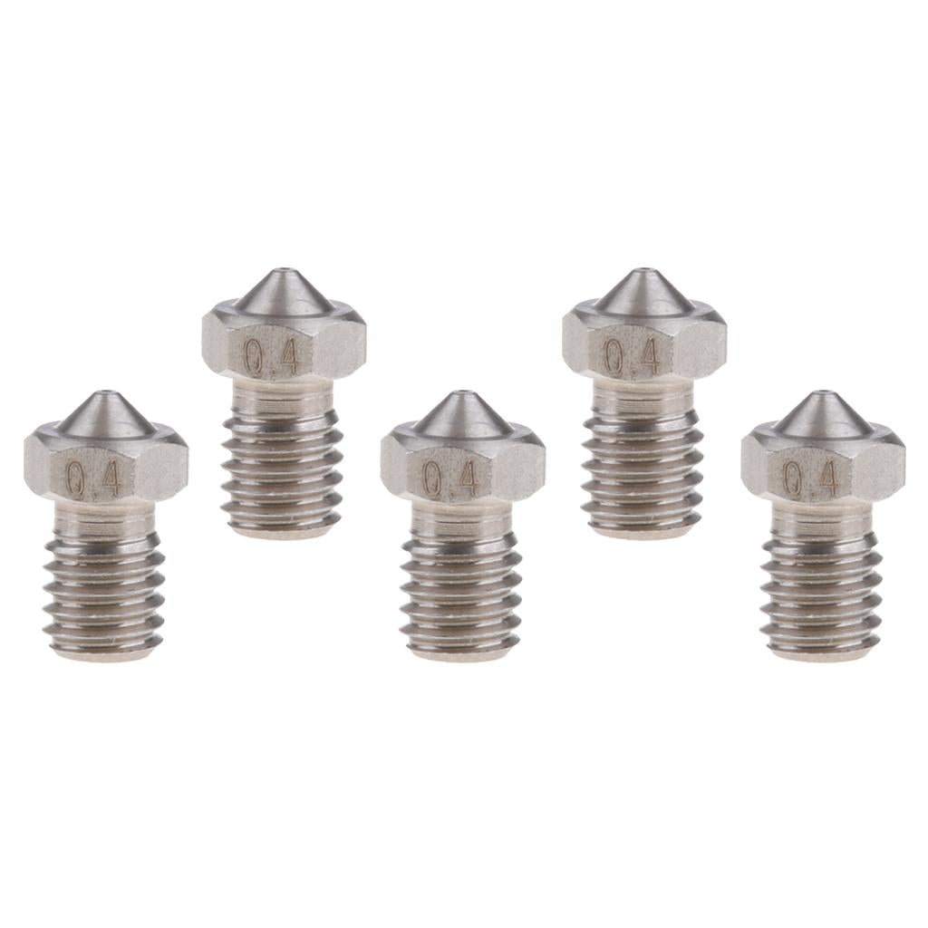 5Pcs Stainless Steel V5 V6 3D Printer M6 Extruder Nozzle Head 0.4mm for 3mm