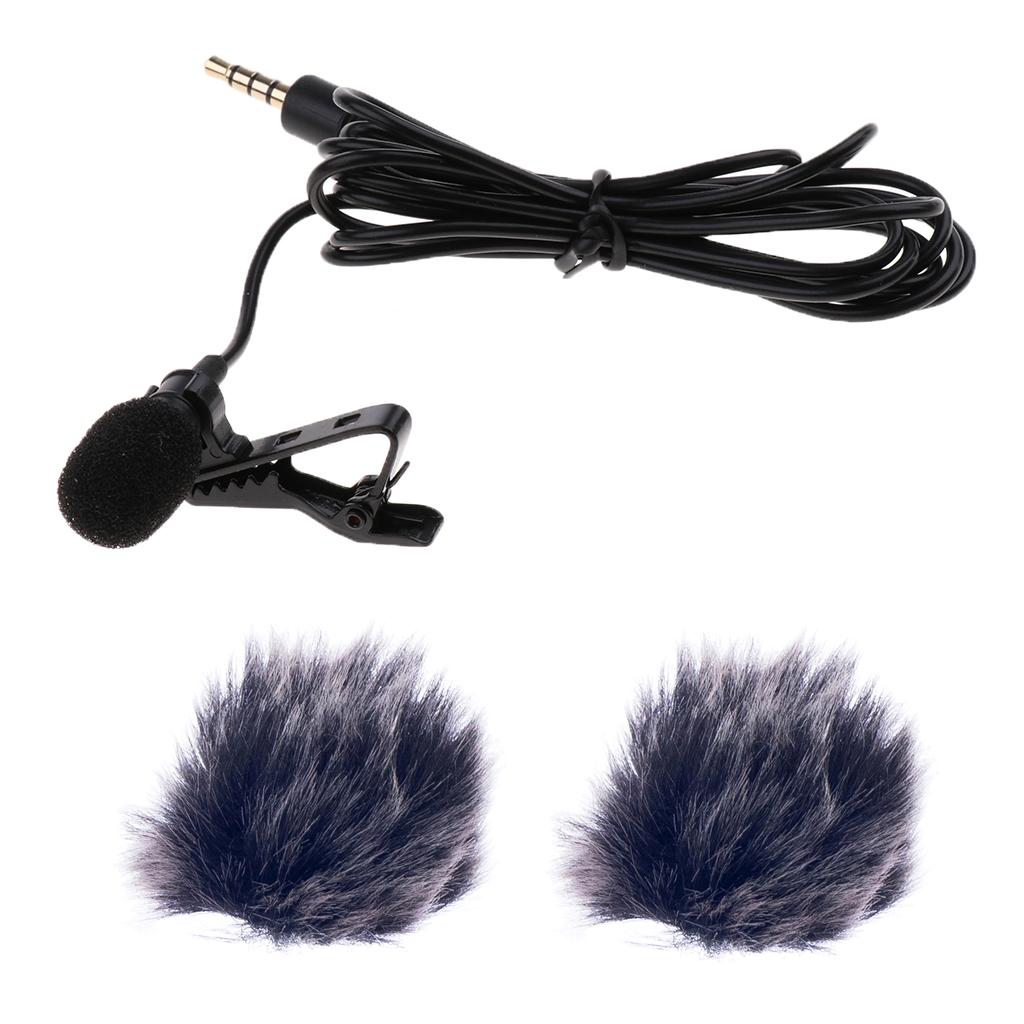 Black 3.5mm Clip On Microphone with Fur Wind Muff