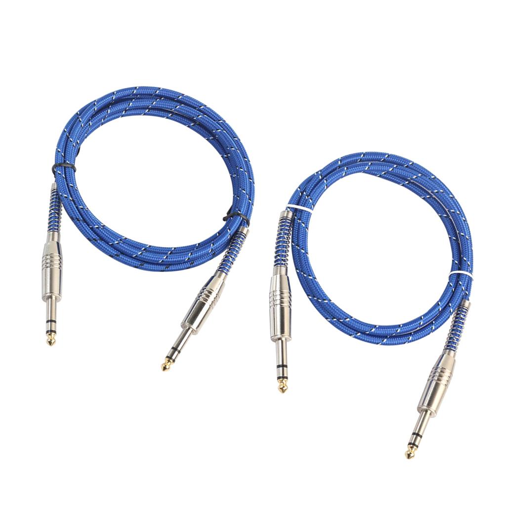 2pcs Bass Guitar 6.35mm Stereo Male to Male Audio Cable Nylon Braided Cord