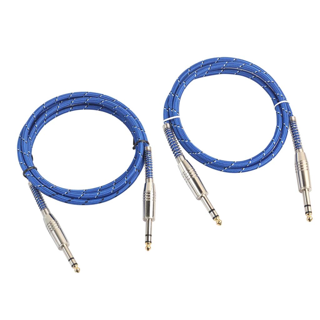 2pcs Bass Guitar 6.35mm Stereo Male to Male Audio Cable Nylon Braided Cord