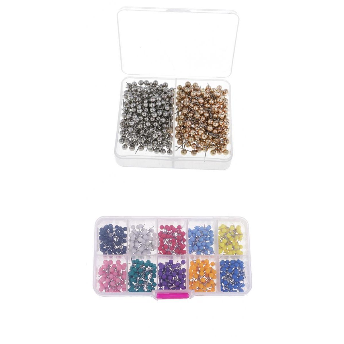 900 Pcs Shiny Mixed Color MapTacks Push Pins Plastic Head with Steel Point