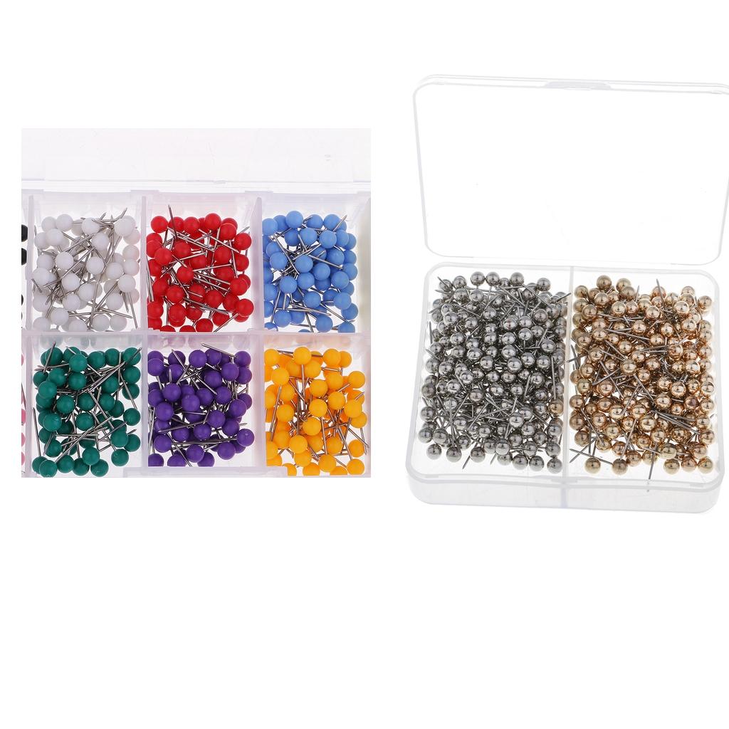 900 Pcs Shiny Mixed Color MapTacks Push Pins Plastic Head with Steel Point