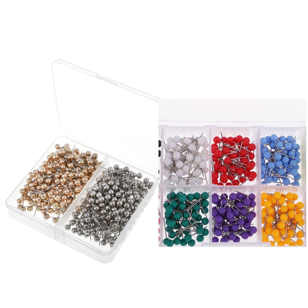 900 Pcs Shiny Mixed Color MapTacks Push Pins Plastic Head with Steel Point