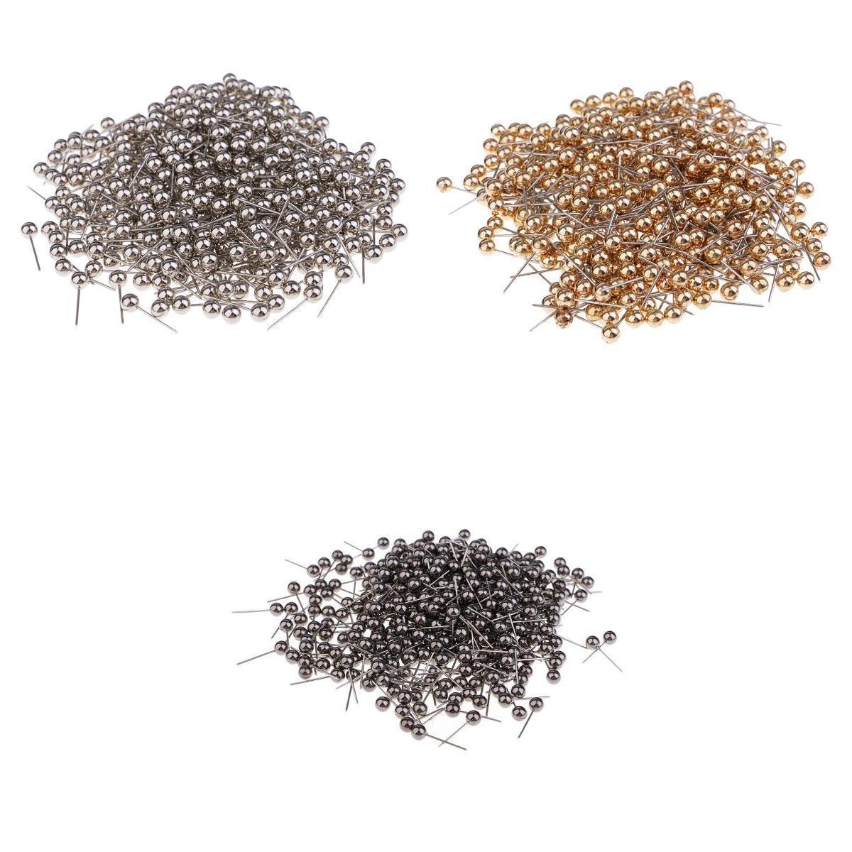 1200 Pcs Metallic Beads Head Push Pins Drawing Pins Black Gold &Gold &Silver
