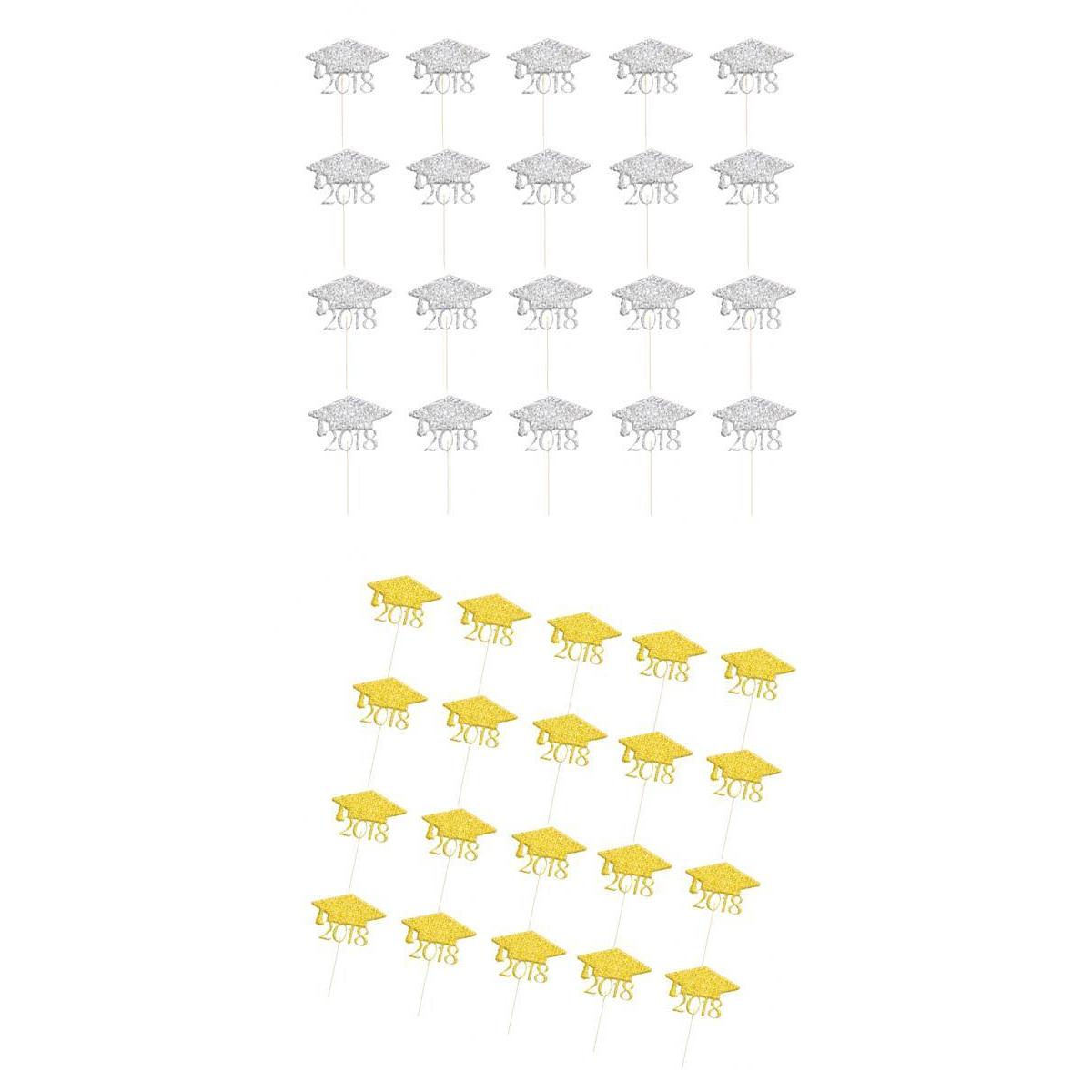 40pcs 2018 Graduation Cap Cupcake Picks Cake Toppers Grad Party Decoration