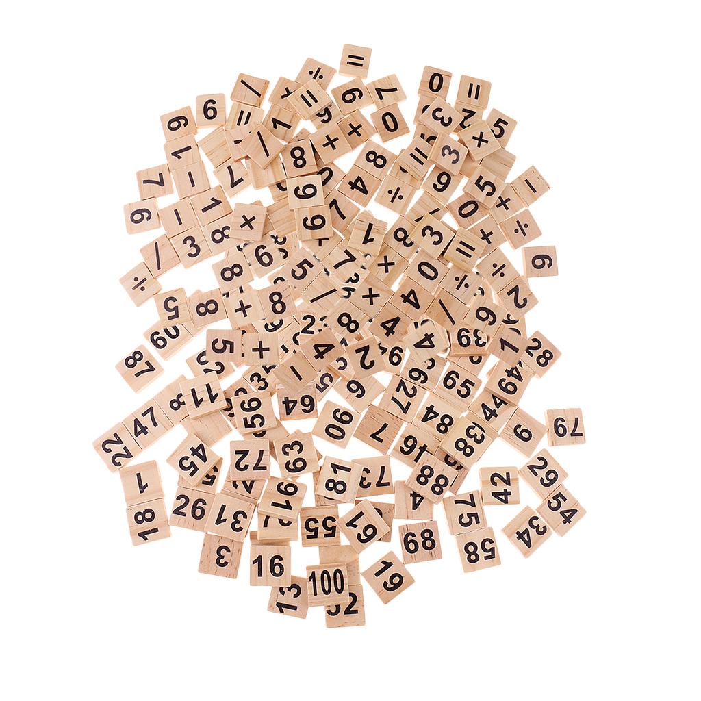 200 Pieces Wooden Puzzles Numbers Tiles Black Letters Cube Blocks for Crafts