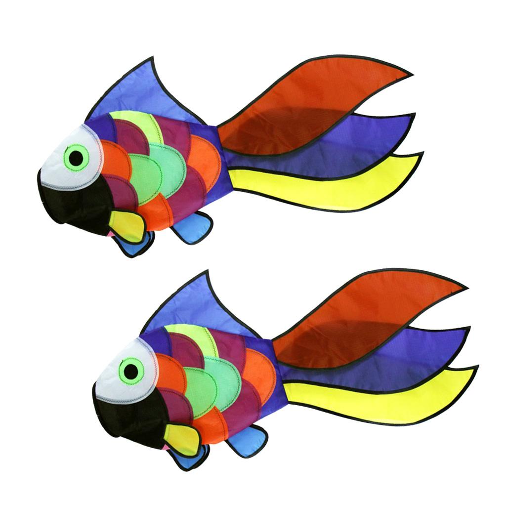 2pcs Rainbow Fish Kite Windsock Outdoor Garden Decor Kids Line Laundry Toys