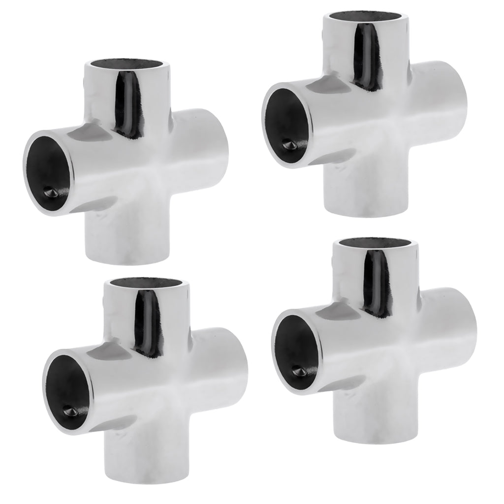 4X 316 Stainless Steel 90 Degree 4 Way Boat Hand Rail Fitting for 22mm Pipe