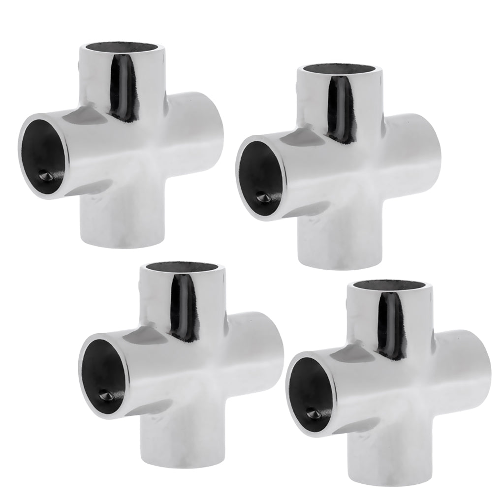 4X 316 Stainless Steel 90 Degree 4 Way Boat Hand Rail Fitting for 22mm Pipe