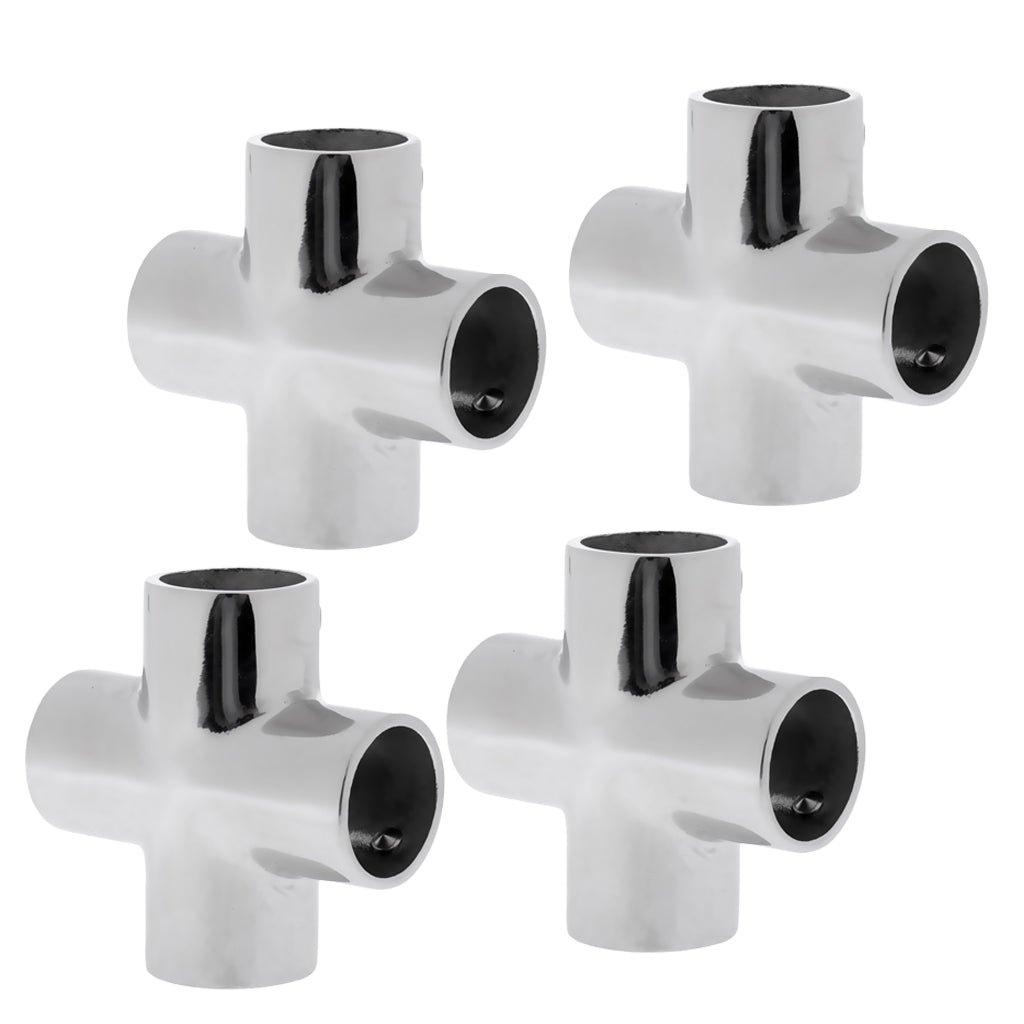 4X 316 Stainless Steel 90 Degree 4 Way Boat Hand Rail Fitting for 22mm Pipe