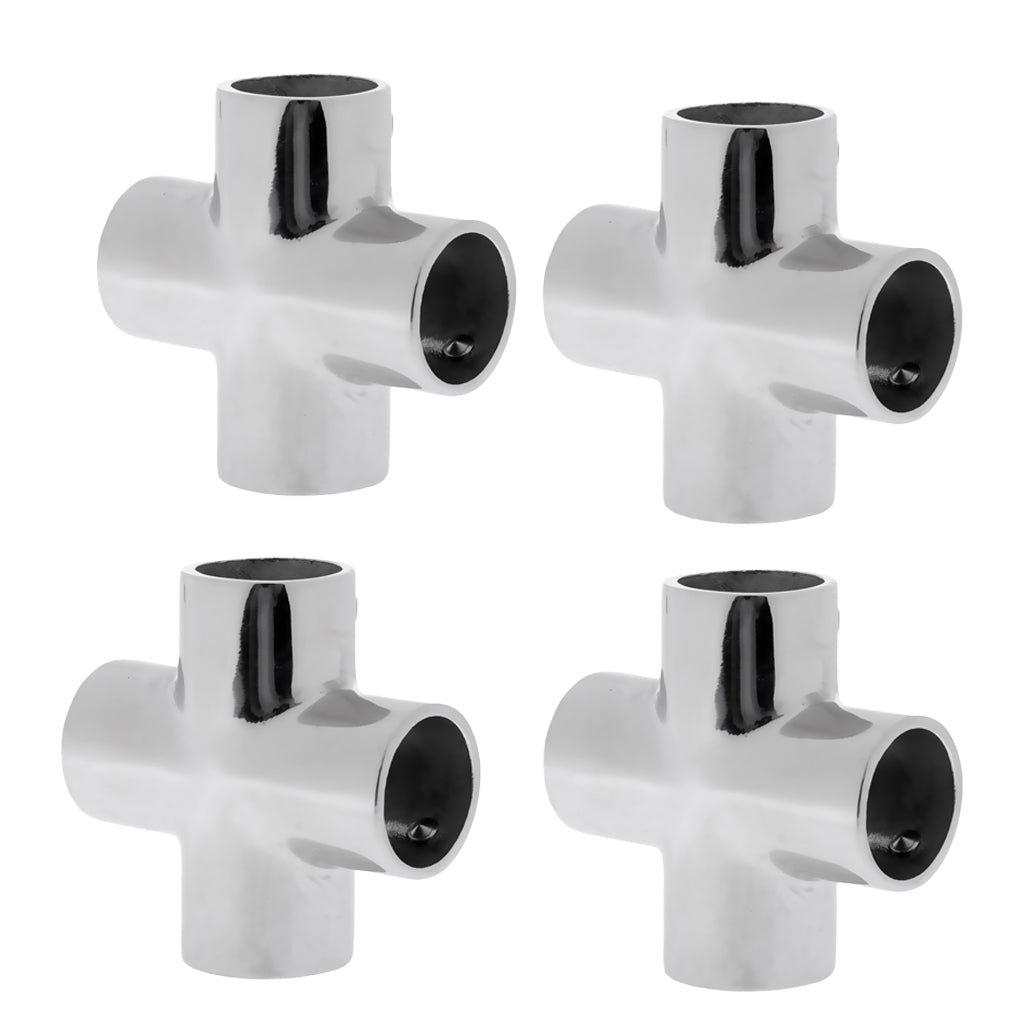 4X 316 Stainless Steel 90 Degree 4 Way Boat Hand Rail Fitting for 22mm Pipe