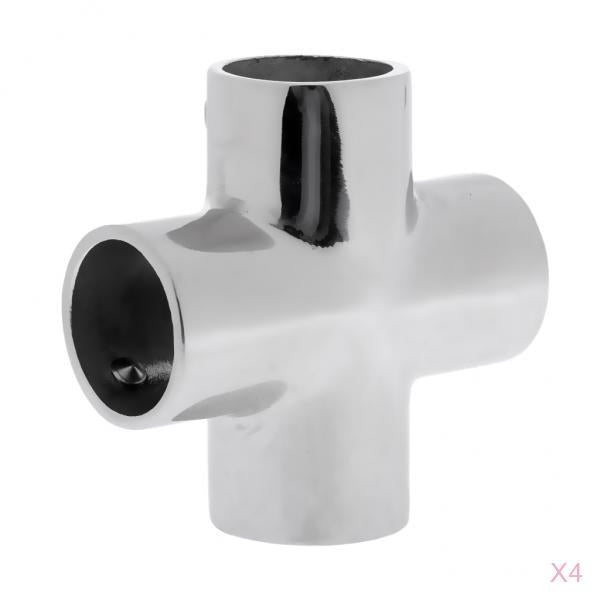 4X 316 Stainless Steel 90 Degree 4 Way Boat Hand Rail Fitting for 22mm Pipe