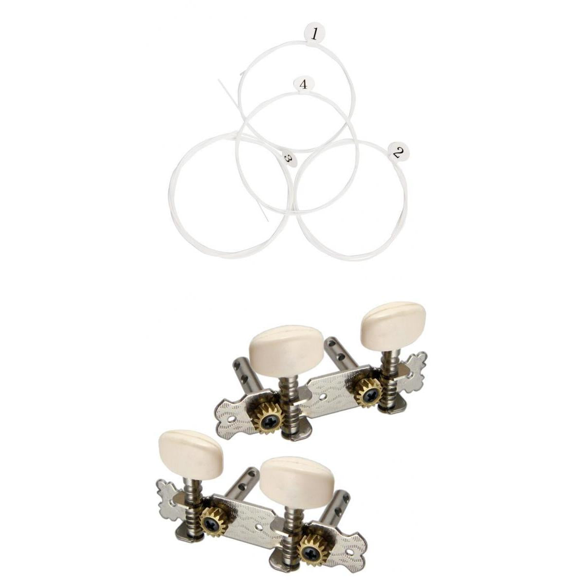 1 Set Nylon Ukulele Strings+2R2L Ukulele Tuning Pegs for Ukulele Uke Guitar