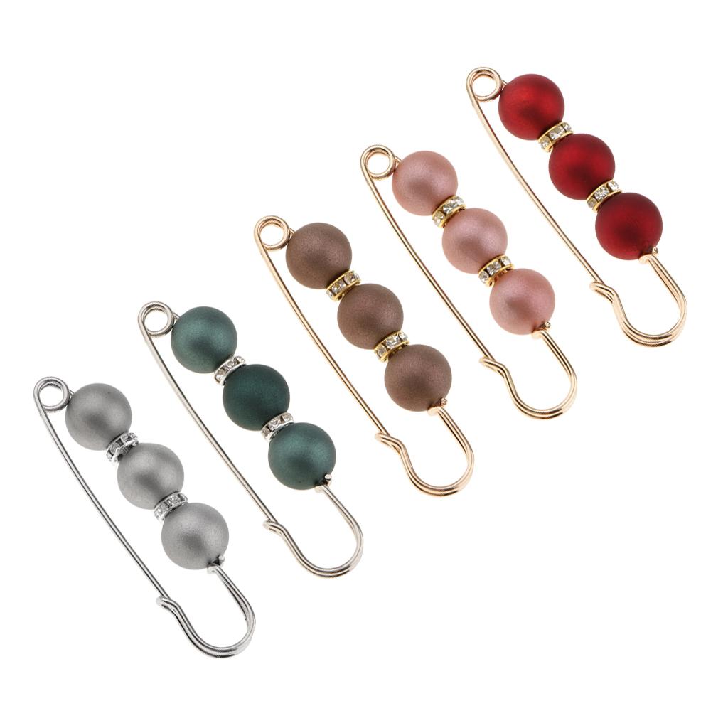 5 Pieces ABS Pearls Crystal Spacer Beads Safety Brooch Clip Scarf Hat Pin