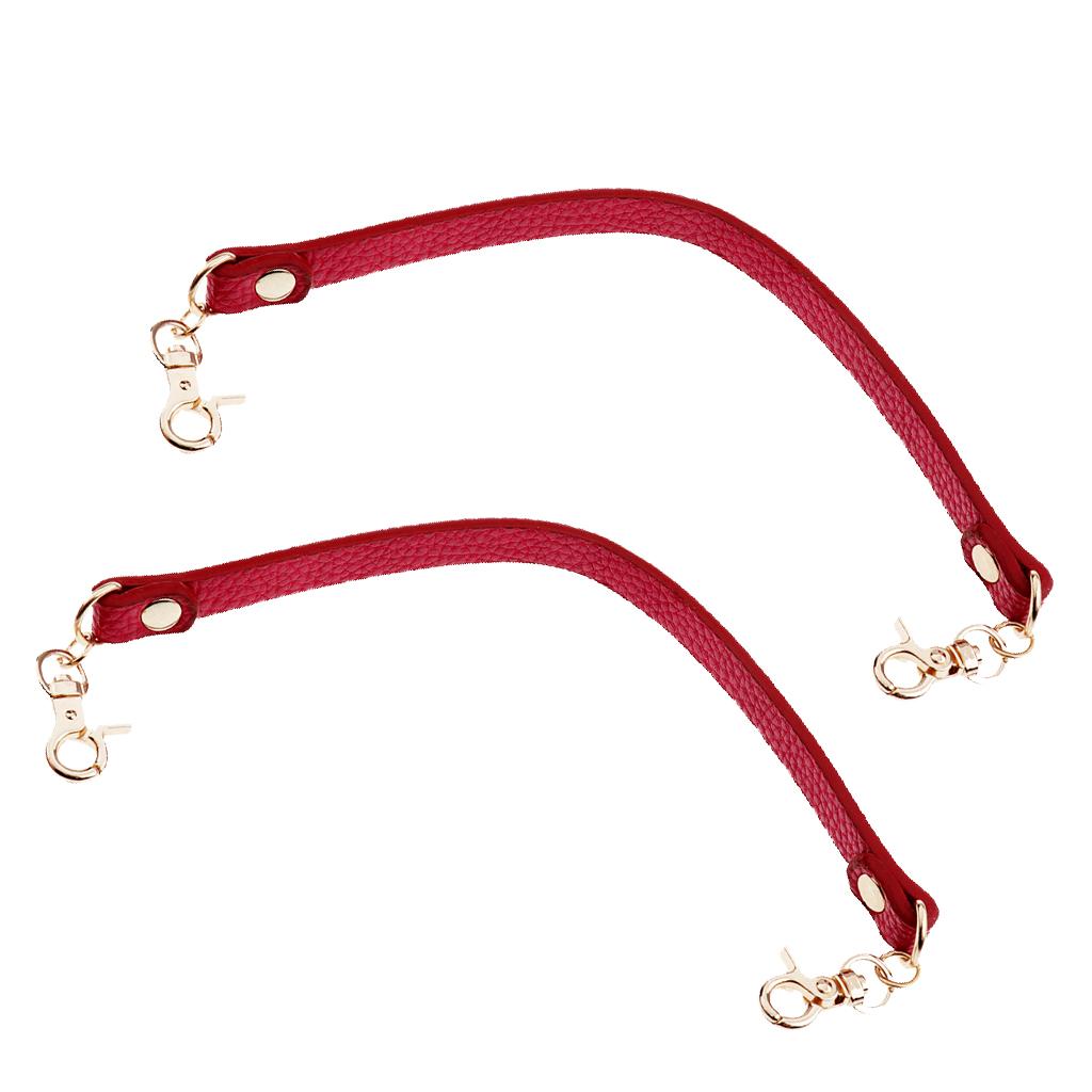 2pieces PU Leather Short Handbag Bag Strap Replacement Purse Handle Red