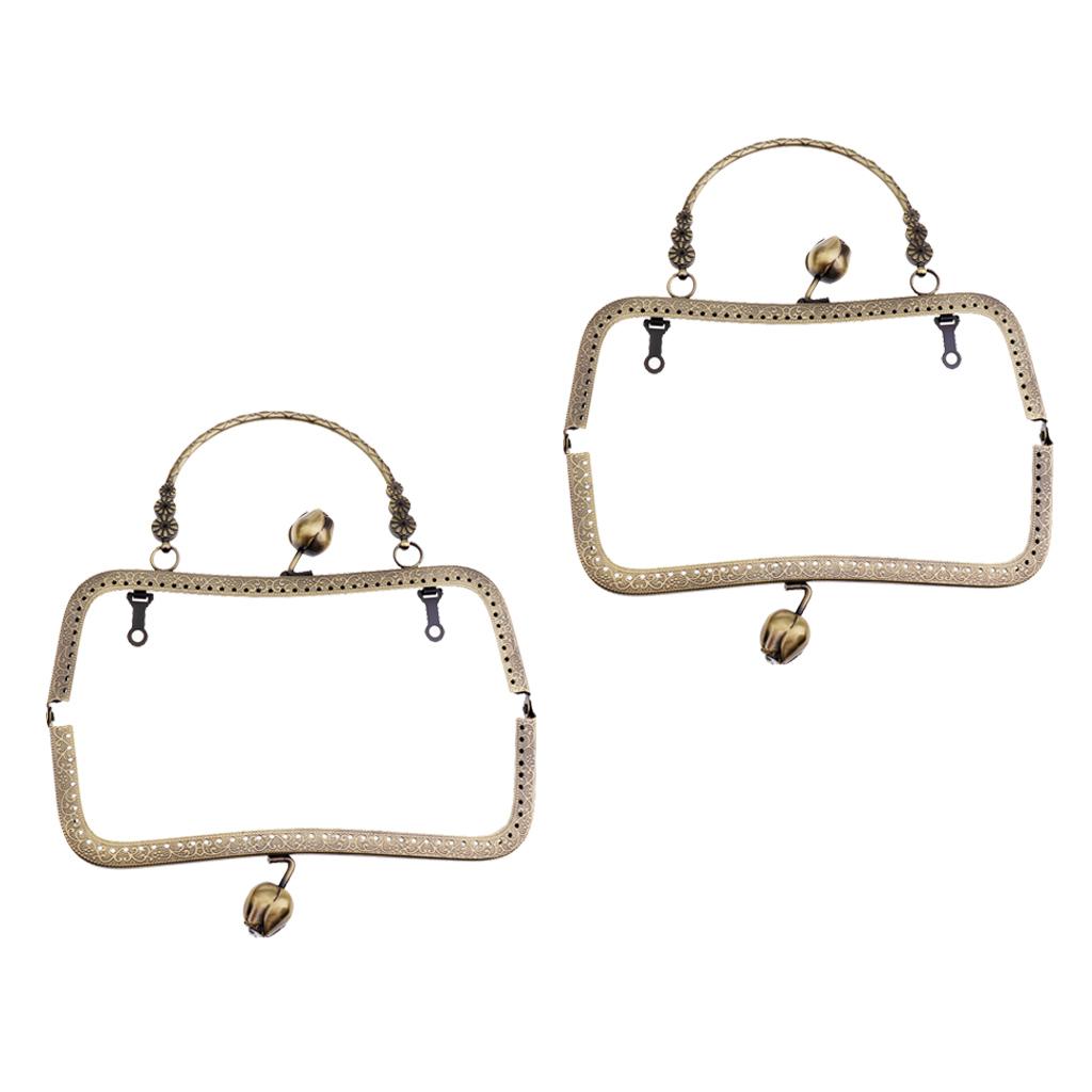 2pieces Metal Purse Frame Kiss Clasp Lock with Handle DIY Crafts 20cm Bronze