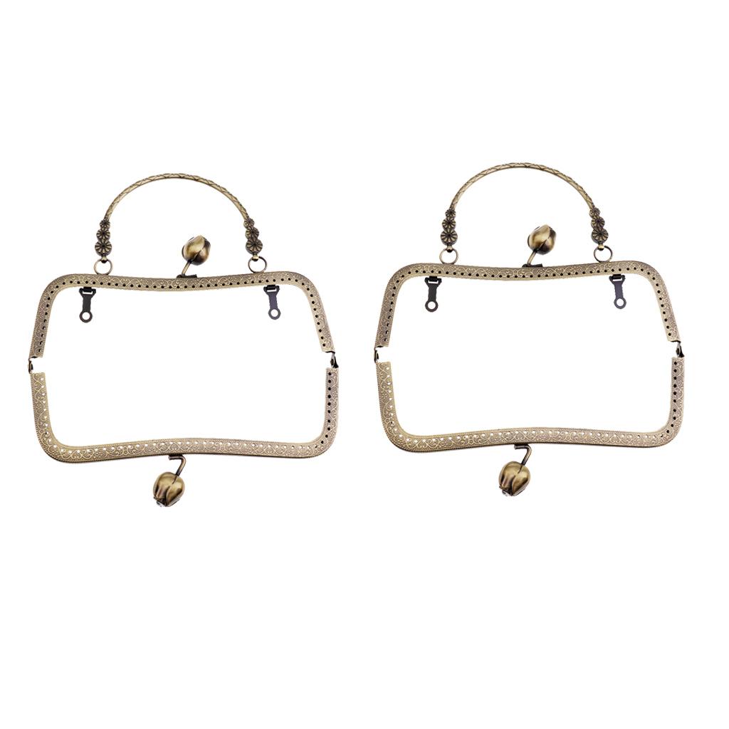 2pieces Metal Purse Frame Kiss Clasp Lock with Handle DIY Crafts 20cm Bronze