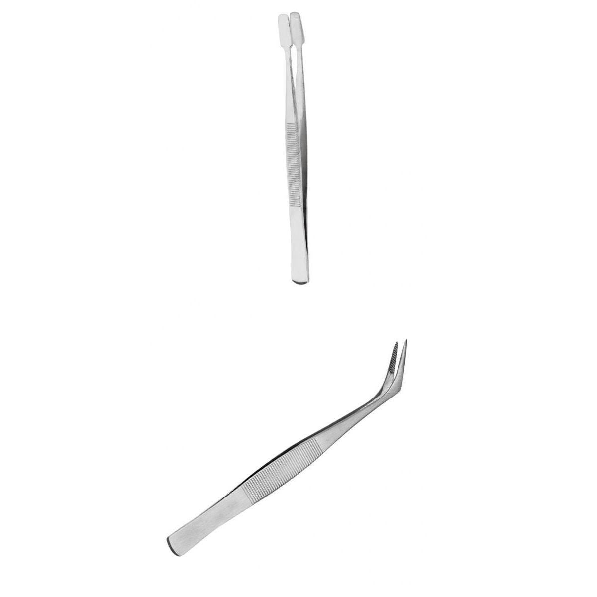 2Pcs Eyelash Tweezers Curved Flat Clip Extension False Lash Applicator Clamp