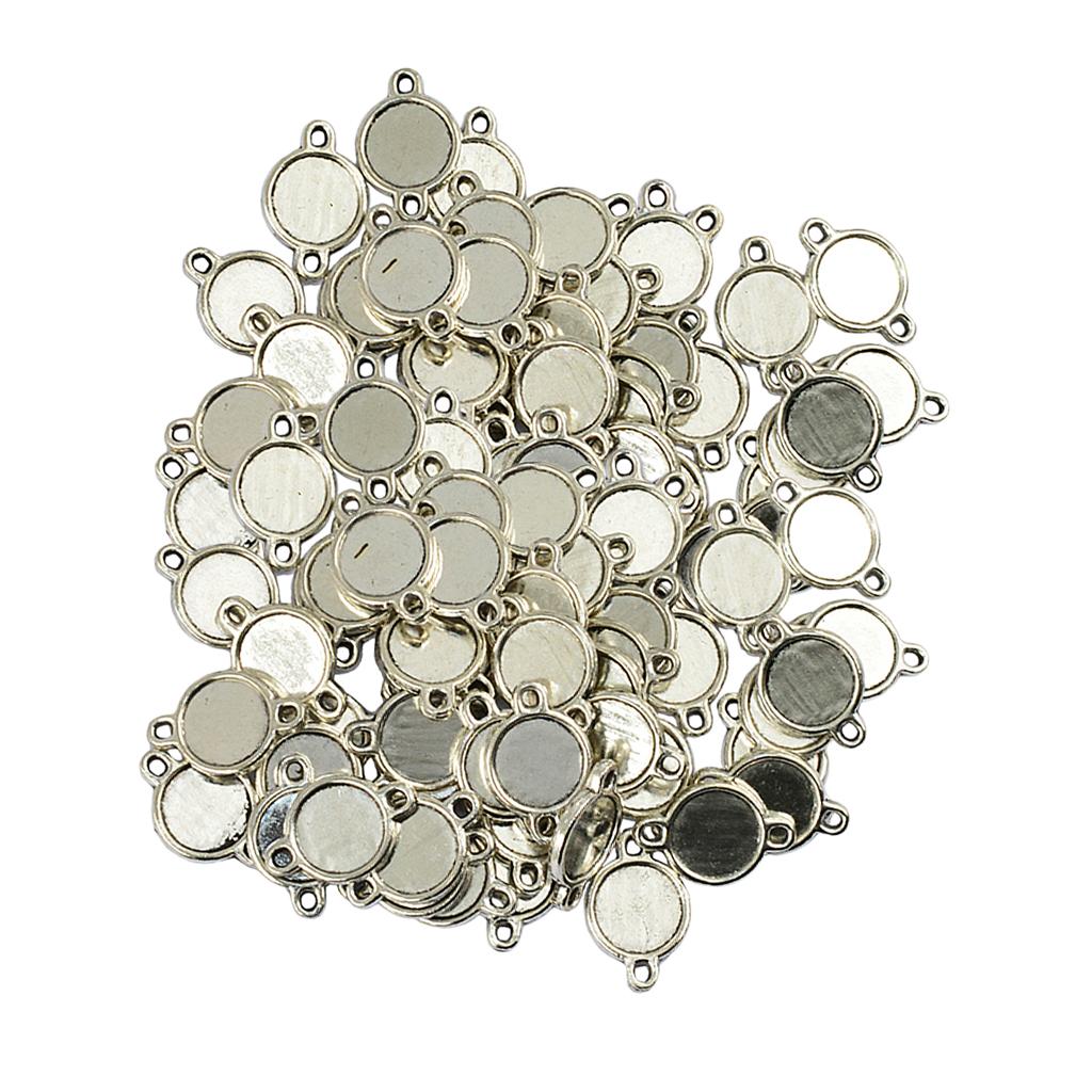 100 Pieces Double Sided Bezel Pendants Blanks Base Settings for Jewelry 10mm