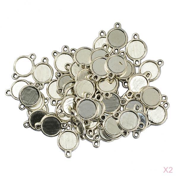 100 Pieces Double Sided Bezel Pendants Blanks Base Settings for Jewelry 10mm