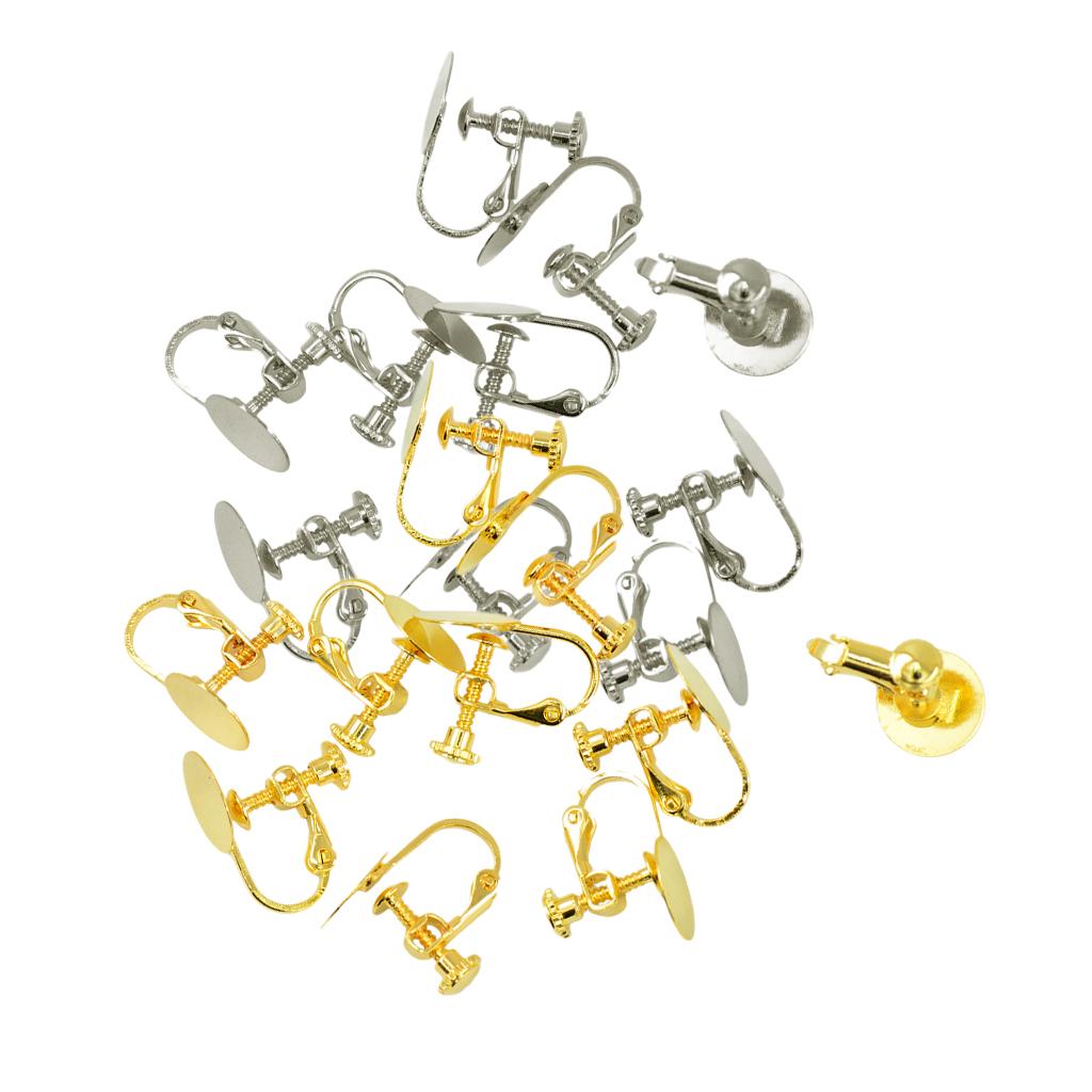 20 Pieces Gold Silver Brass Clip-on Earring for Non-pierced Ears Screw Pads