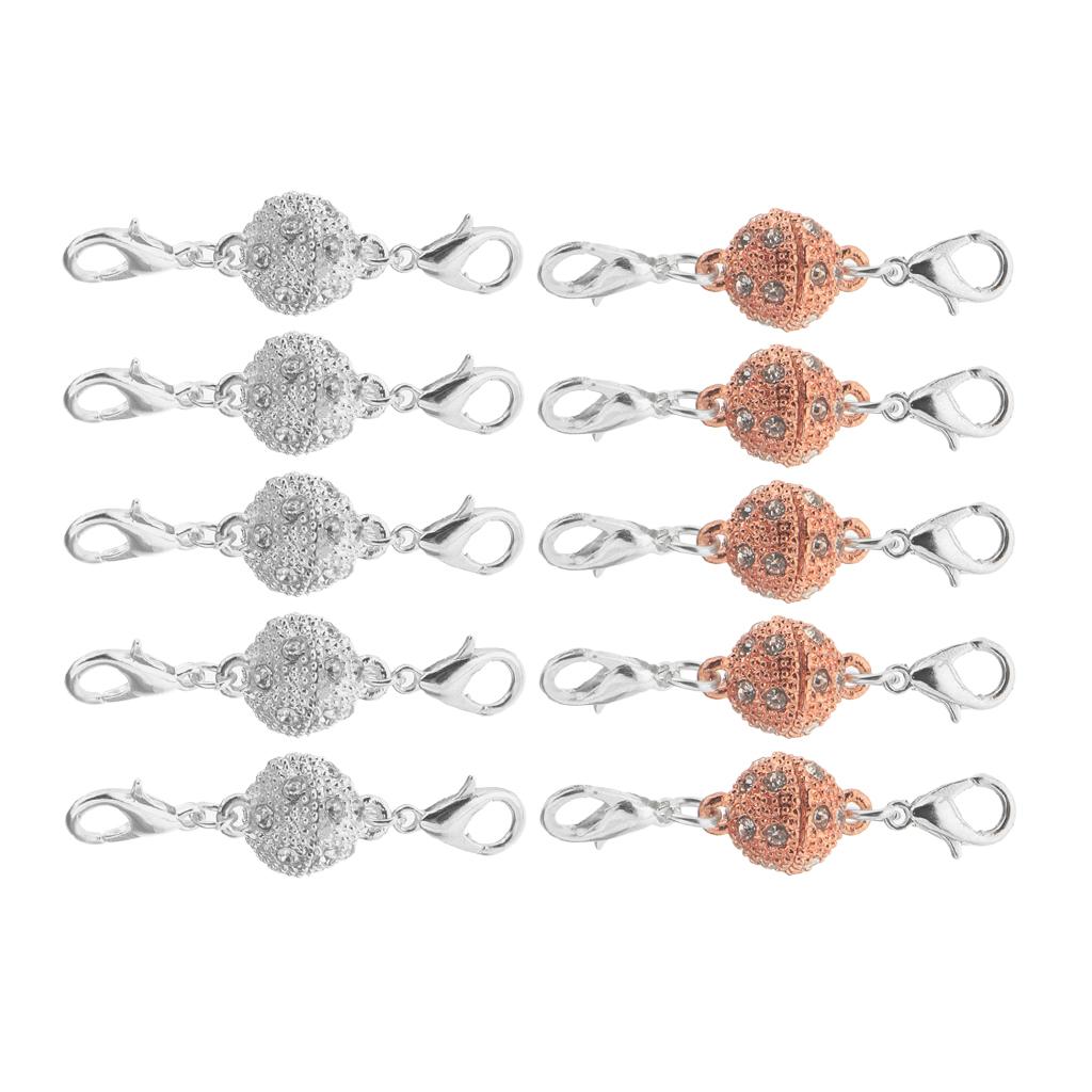 10 Pieces Shiny Ball Rhinestone Lobster Magnetic Clasps Jewelry DIY Findings