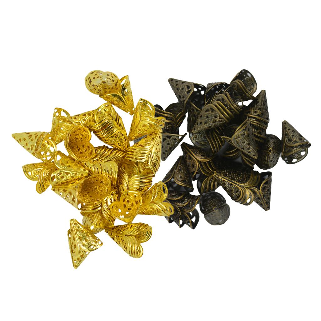 100 Pieces Gold Bronze Handmade Flower Cup Bead Cap End Cap Jewelry Findings