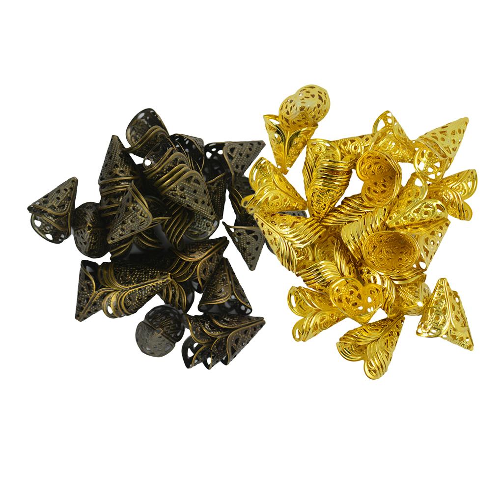 100 Pieces Gold Bronze Handmade Flower Cup Bead Cap End Cap Jewelry Findings