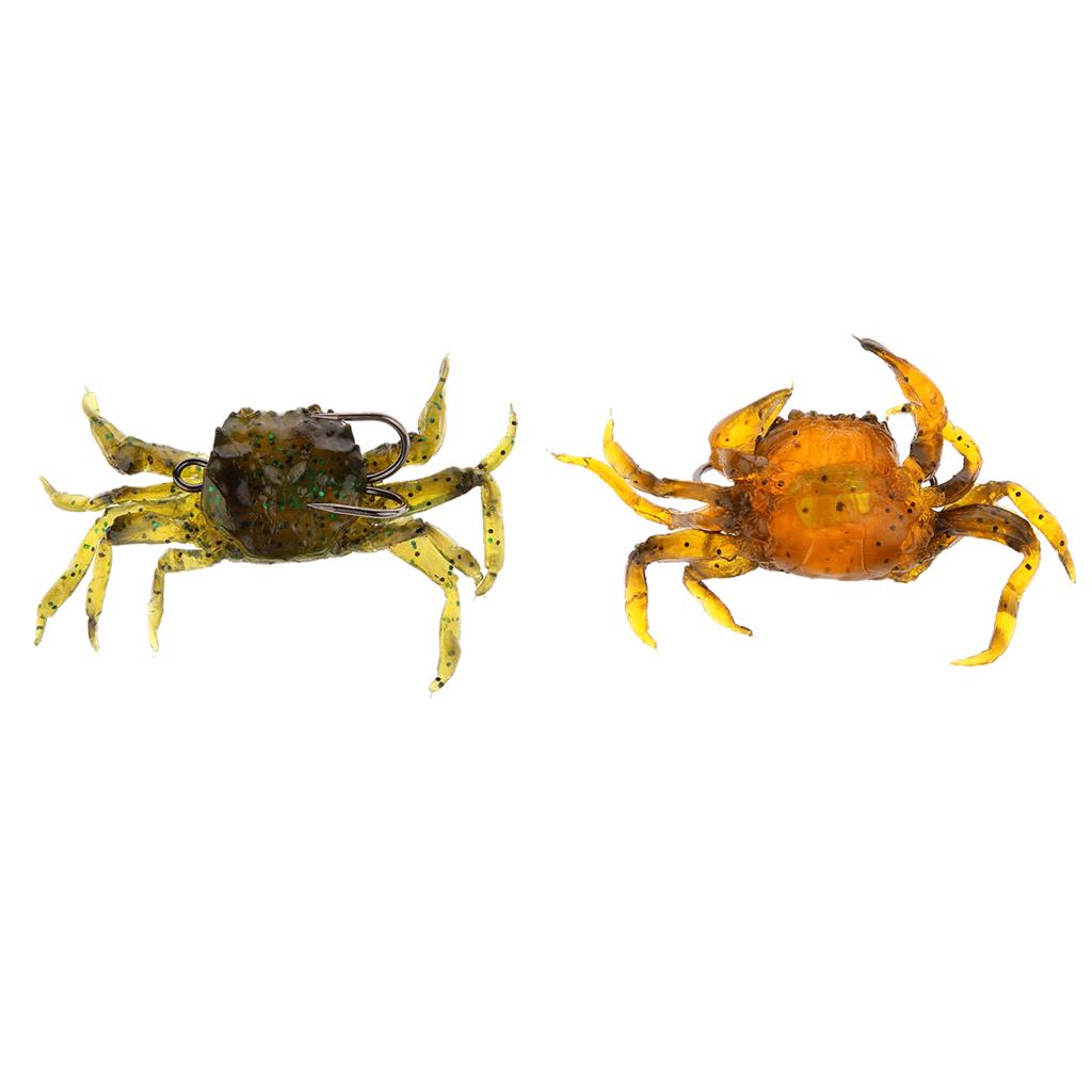 2 Pieces Artificial Crab Fishing Lures Soft Fishing Baits 3D Simulation Bait
