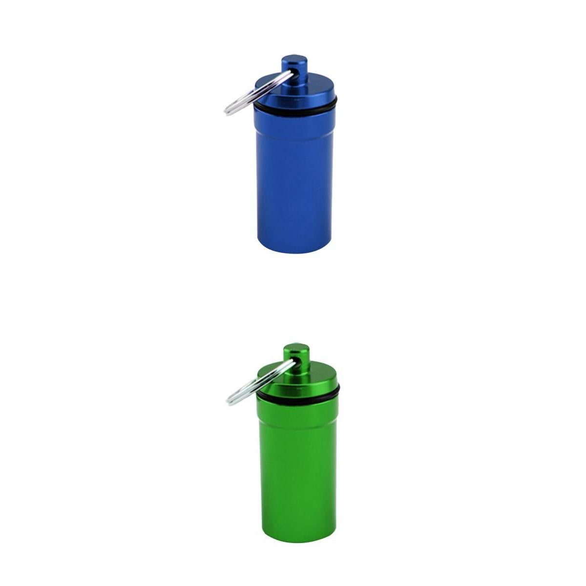 2 Pieces Airtight Pill Box Case Holder Containers Capsule Bottles Keychain