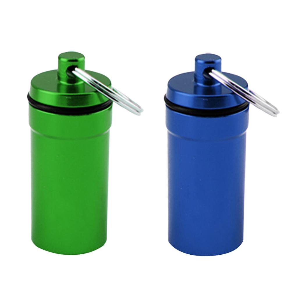 2 Pieces Airtight Pill Box Case Holder Containers Capsule Bottles Keychain