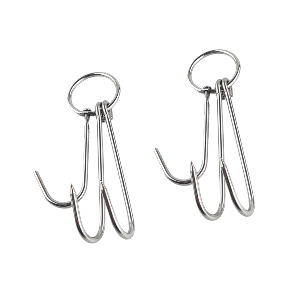2x Stainless Steel Double Hooks Hams Bacon Chicken Meat Hook Hanging Tool