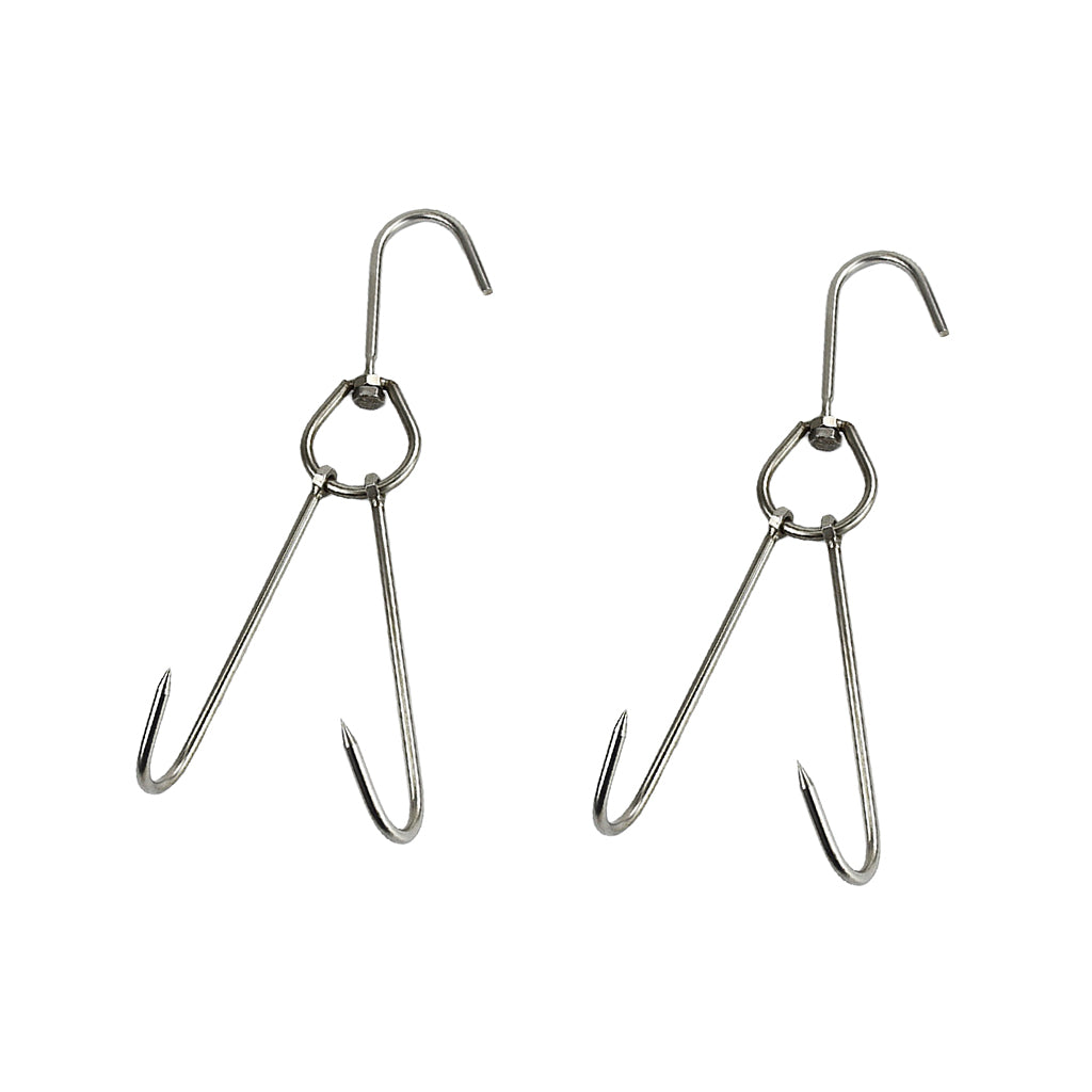 2x Stainless Steel Double Hooks Hams Bacon Chicken Meat Hook Hanging Tool