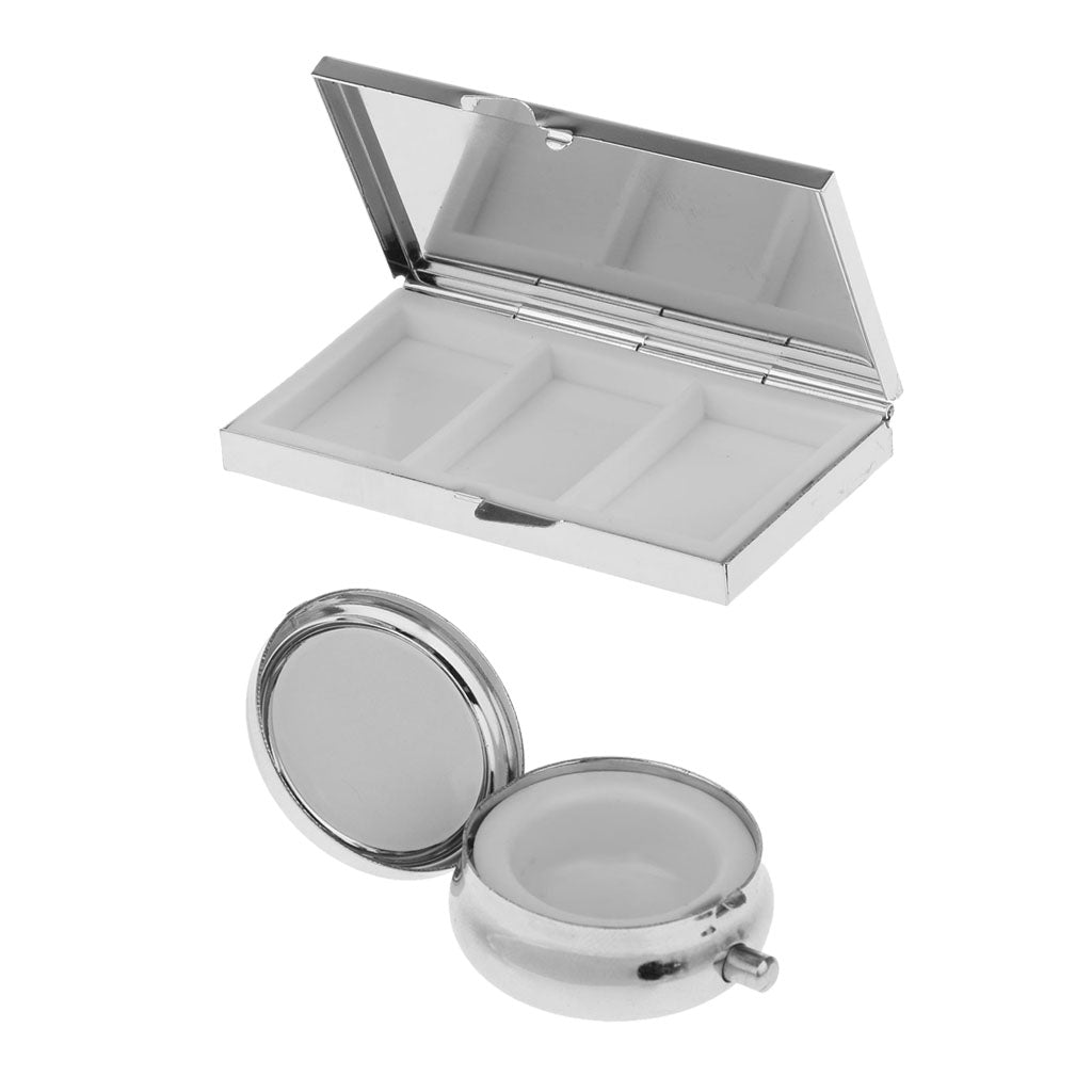 2 Pieces Travel Metal Pill Box Medicine Organizer Container Case Storage