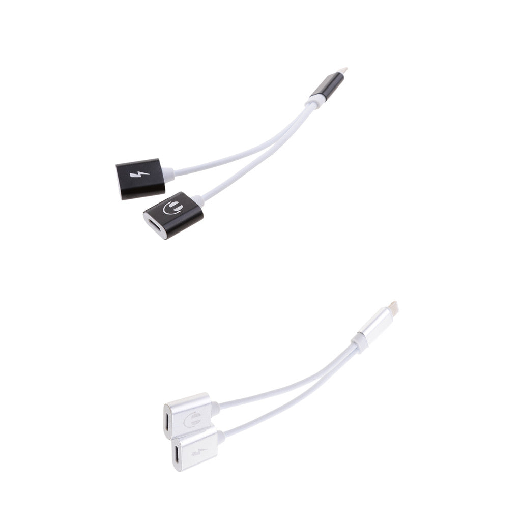 2 Pieces Headphones Charger + Audio Splitter Adapter for iPhone Black+Silver