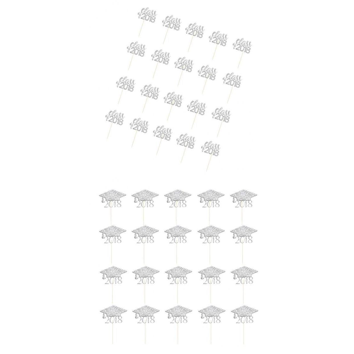 40pcs Class of 2018 Graduation Cap Cupcake Picks Cake Toppers Grad Decor
