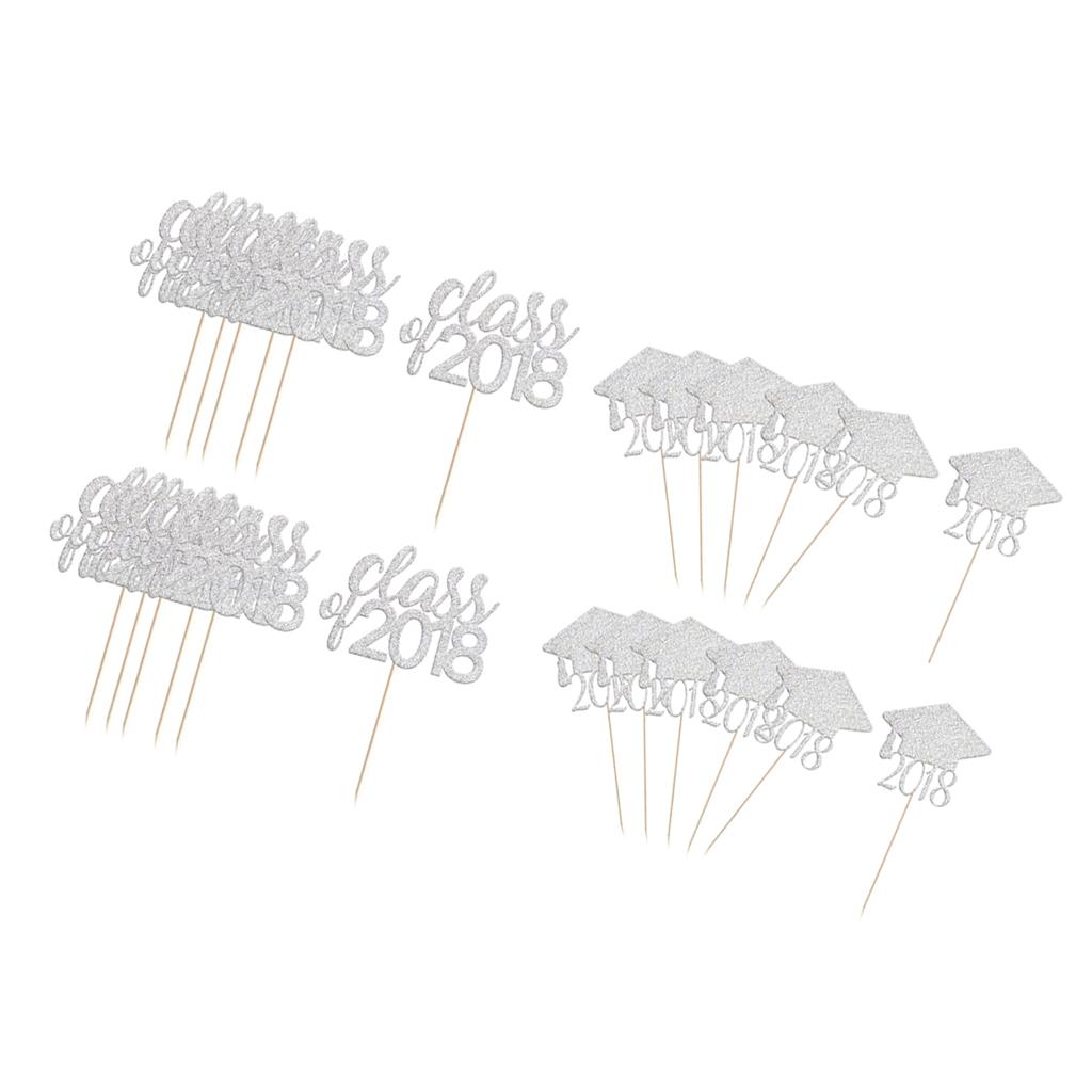 40pcs Class of 2018 Graduation Cap Cupcake Picks Cake Toppers Grad Decor