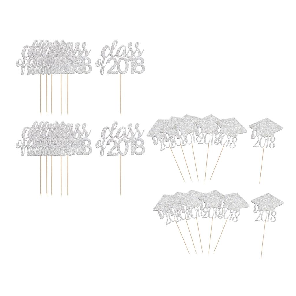 40pcs Class of 2018 Graduation Cap Cupcake Picks Cake Toppers Grad Decor