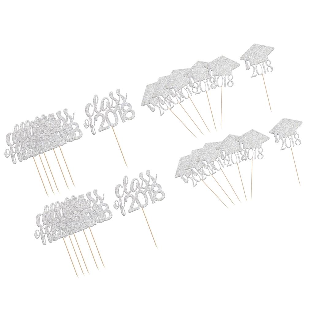 40pcs Class of 2018 Graduation Cap Cupcake Picks Cake Toppers Grad Decor