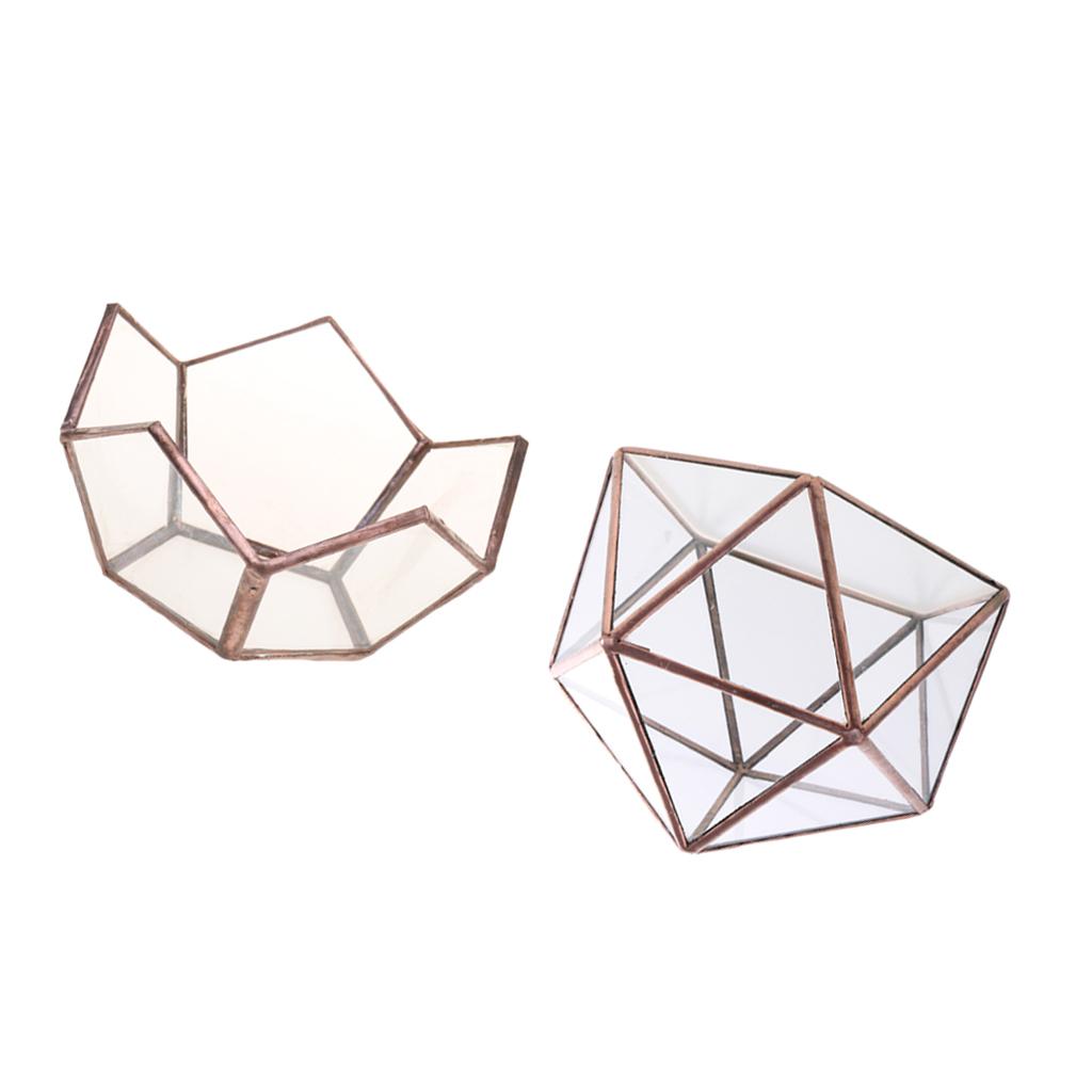 2pcs Set Clear Glass Geometric Terrarium Box Plant Planter Table Decor Favor