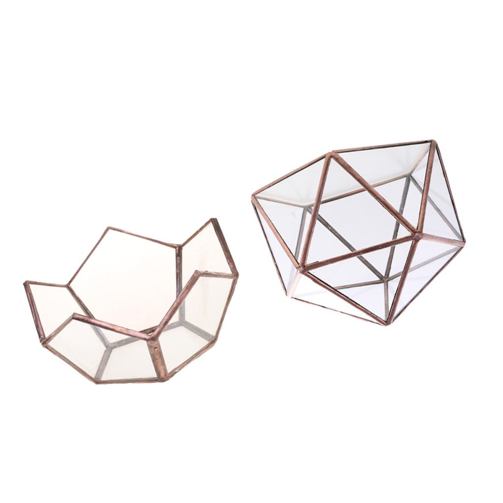 2pcs Set Clear Glass Geometric Terrarium Box Plant Planter Table Decor Favor