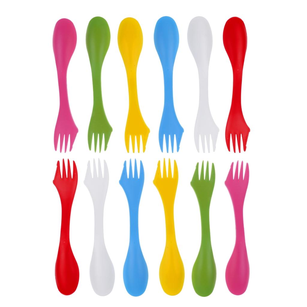 12 Pcs / Set Camping Utensils Spork Combo Travel Gadget Spoon Fork Cutlery