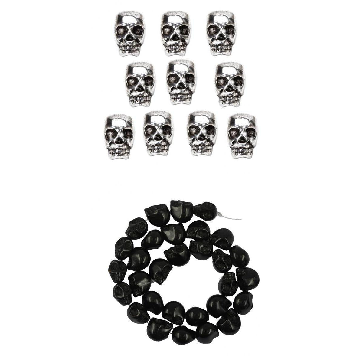 1 Strand Black Skeleton Strand Beads and Tibet Silver Skull Spacer Beads DIY